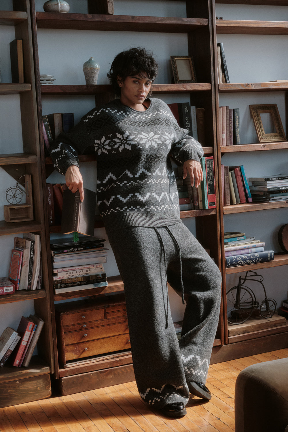 Winter Ridge Alpine Knit Wide-Leg Sweater Pants