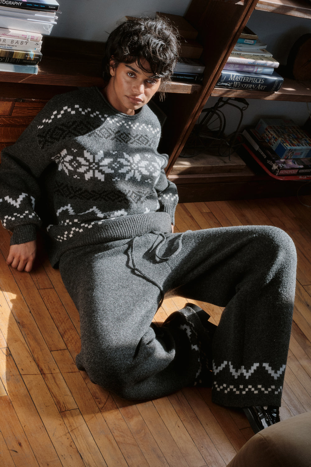 Winter Ridge Alpine Knit Wide-Leg Sweater Pants