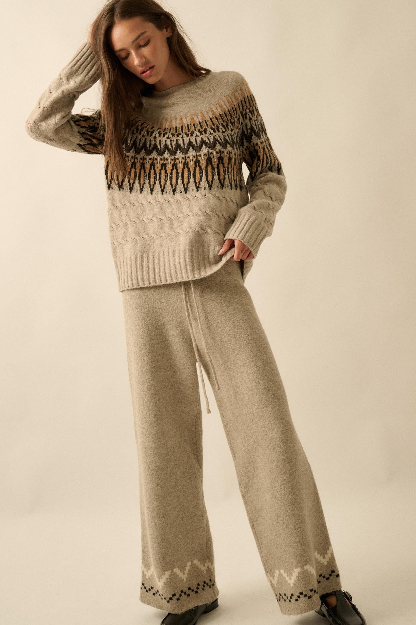 Winter Ridge Alpine Knit Wide-Leg Sweater Pants
