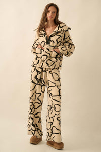 All Tied Up Bow-Print Fleece Wide-Leg Pants - ShopPromesa