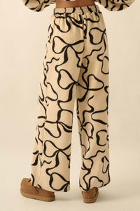 All Tied Up Bow-Print Fleece Wide-Leg Pants - ShopPromesa