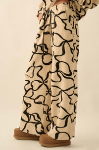 All Tied Up Bow-Print Fleece Wide-Leg Pants - ShopPromesa