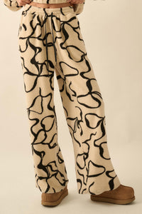 All Tied Up Bow-Print Fleece Wide-Leg Pants - ShopPromesa