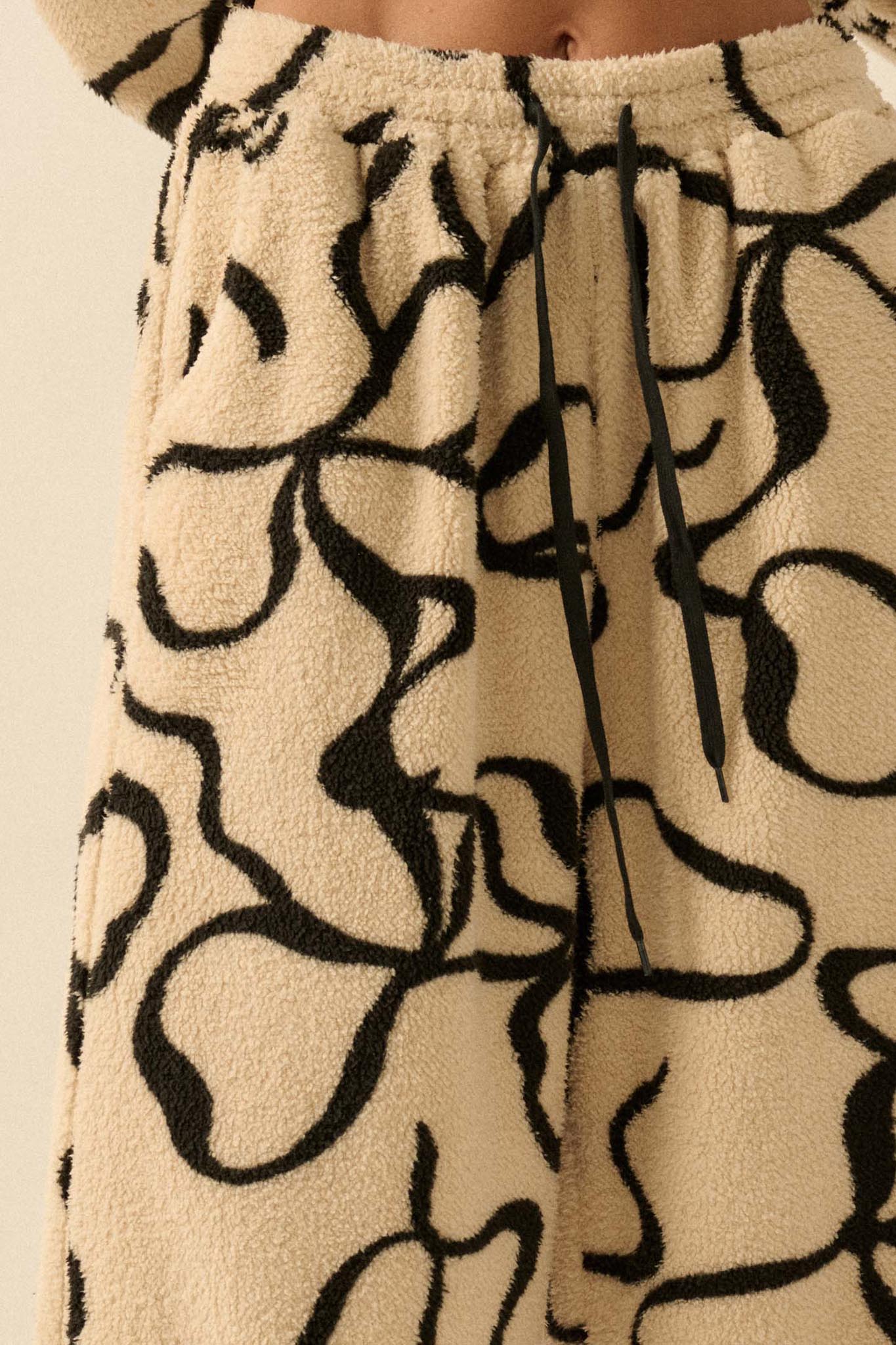 All Tied Up Bow-Print Fleece Wide-Leg Pants - ShopPromesa