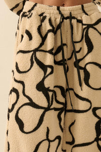 All Tied Up Bow-Print Fleece Wide-Leg Pants - ShopPromesa