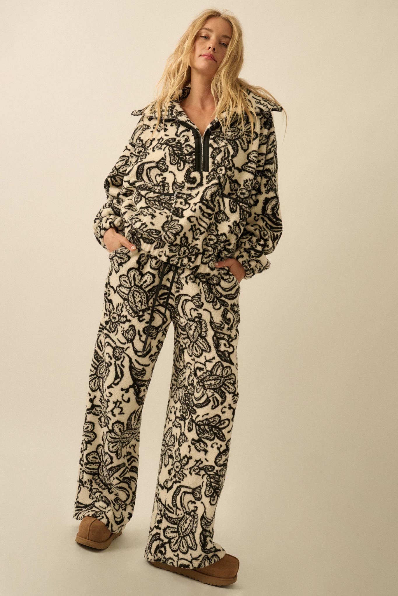 Just A Dream Paisley Fleece Wide-Leg Pants - ShopPromesa