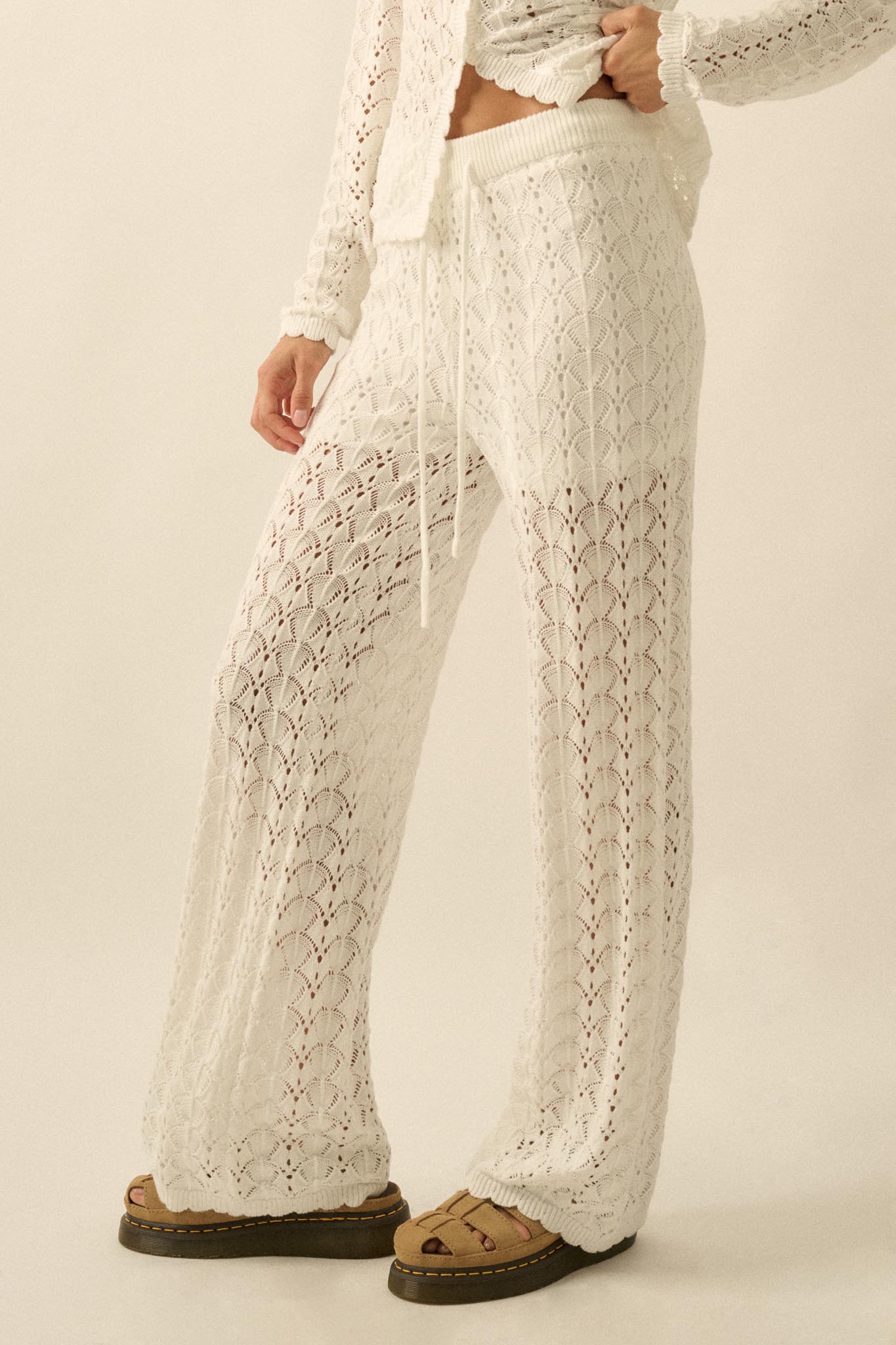 Everything You Need Pointelle-Knit Sweater Pants - ShopPromesa