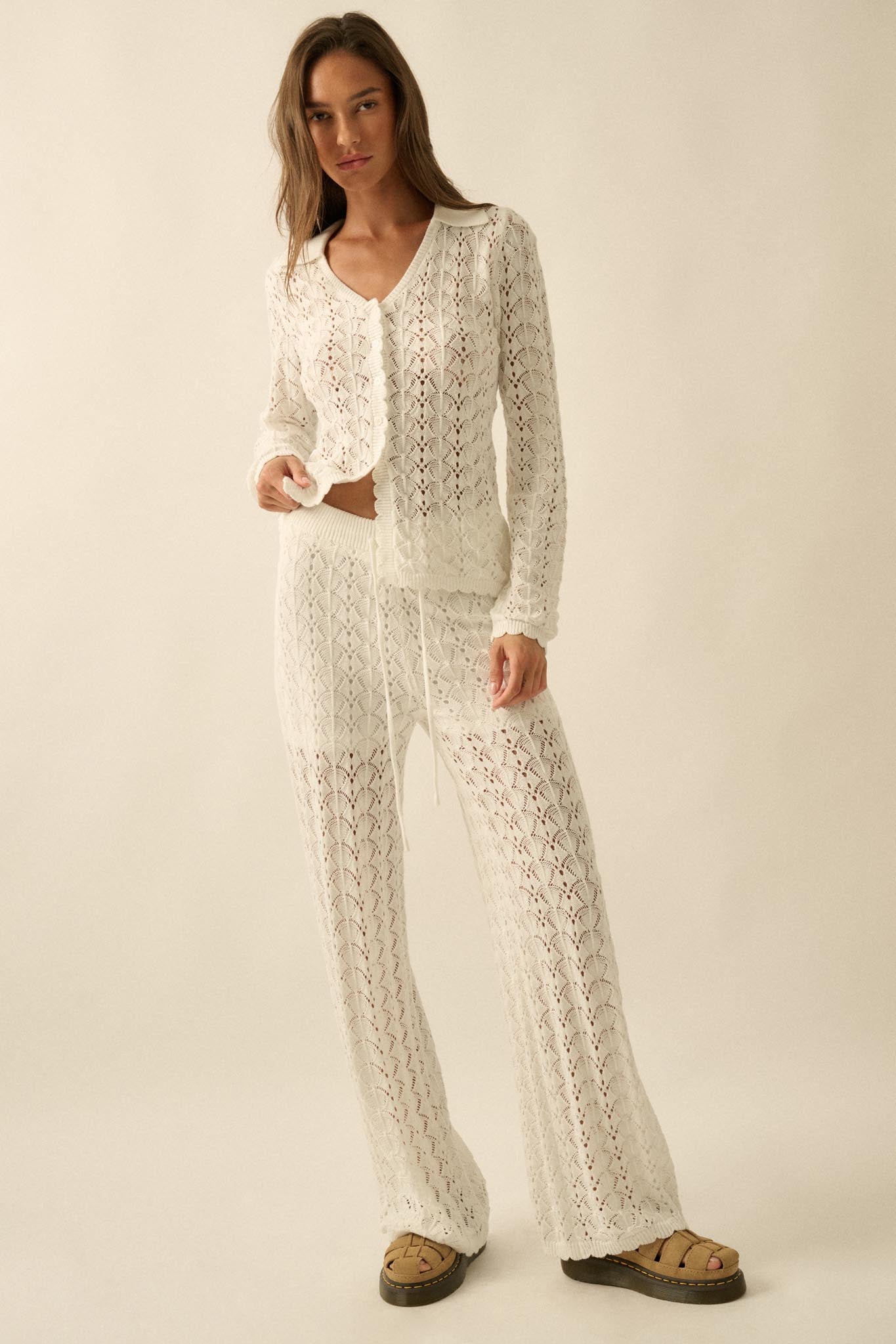 Everything You Need Pointelle-Knit Sweater Pants - ShopPromesa