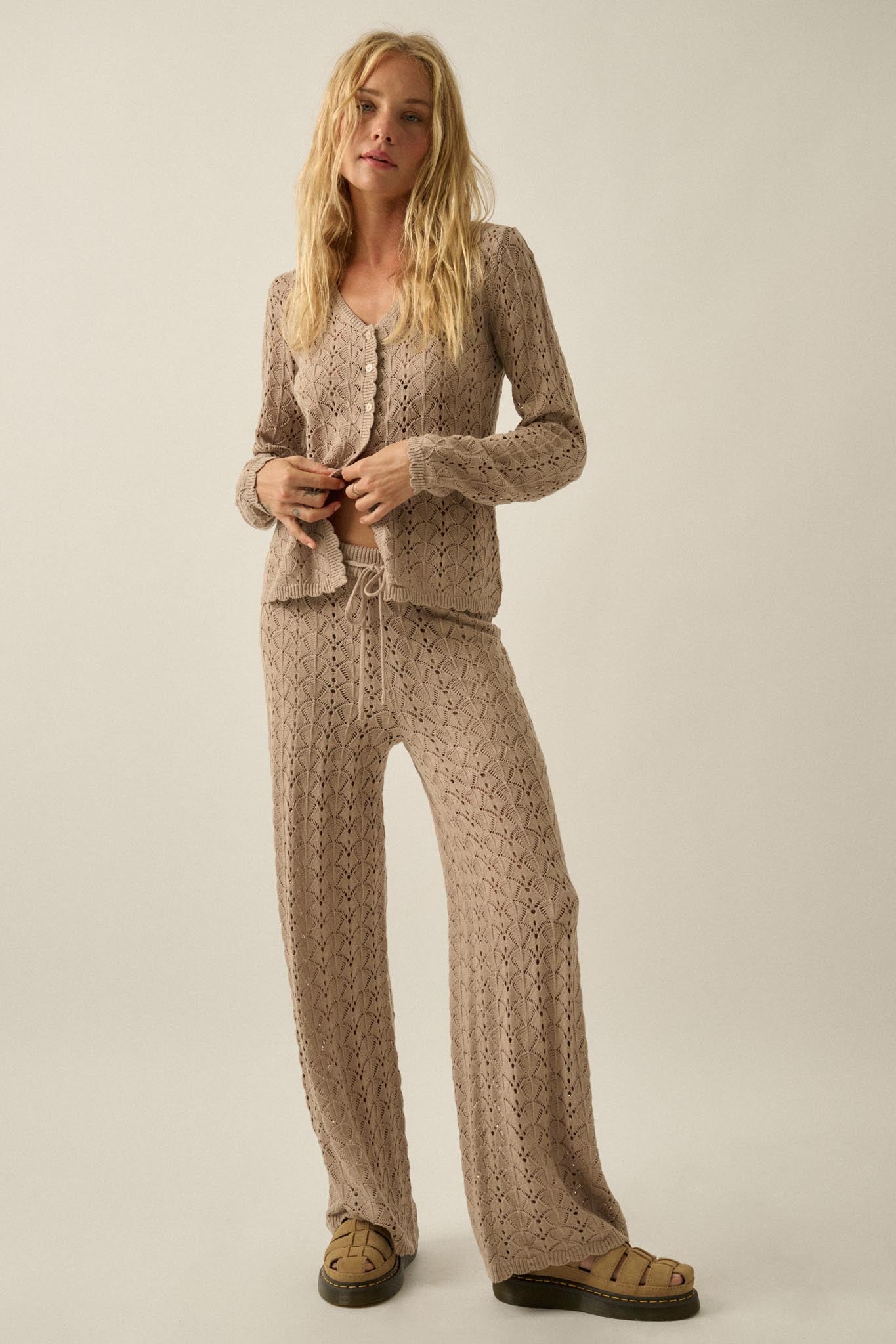 Everything You Need Pointelle-Knit Sweater Pants - ShopPromesa