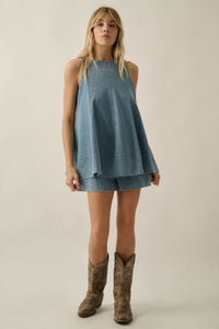Pure Jeanius Denim Sleeveless A-Line Layered Romper - ShopPromesa