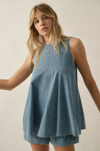 Pure Jeanius Denim Sleeveless A-Line Layered Romper - ShopPromesa