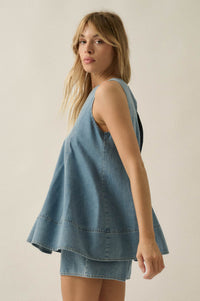 Pure Jeanius Denim Sleeveless A-Line Layered Romper - ShopPromesa