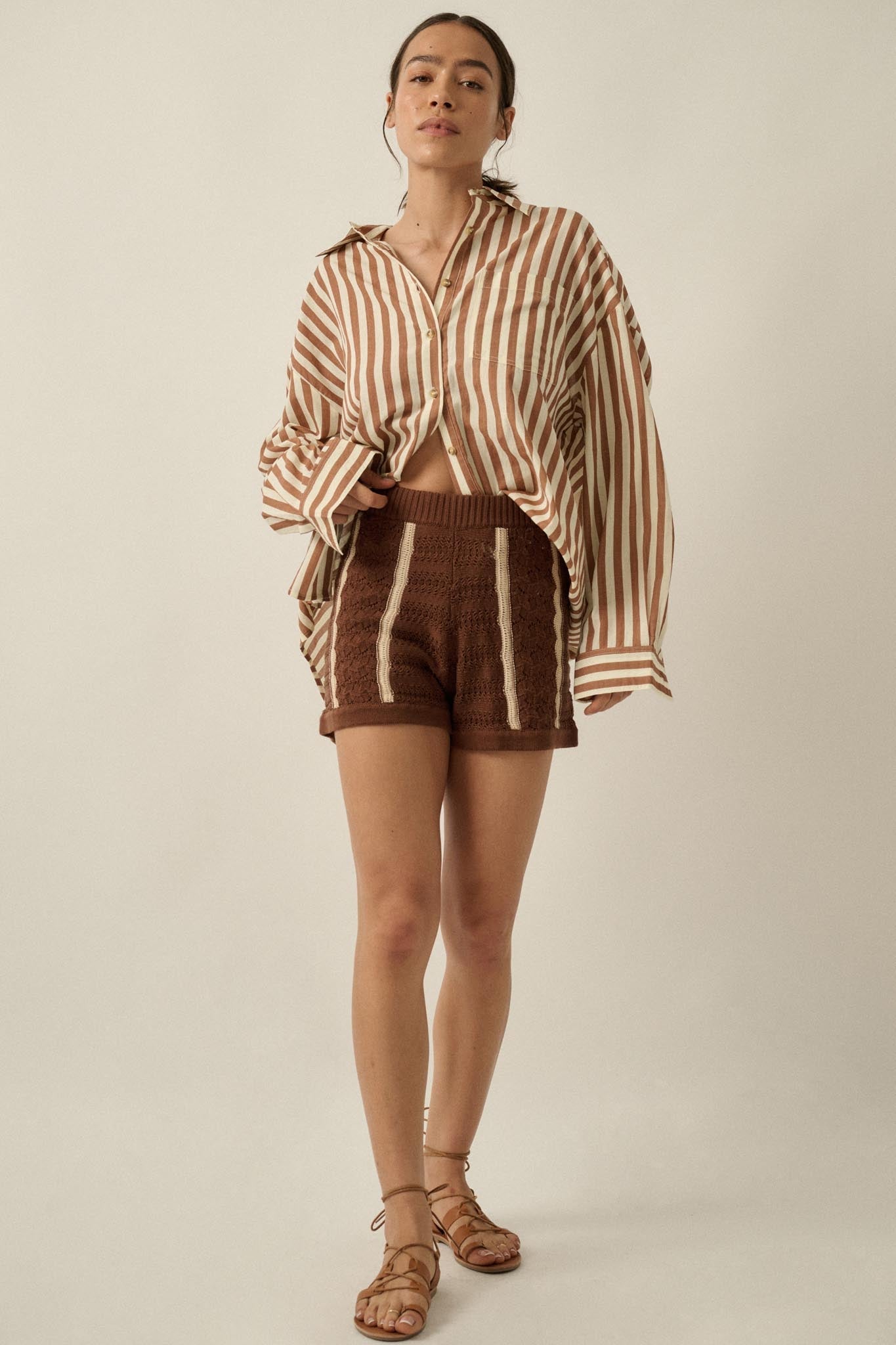 Down the Road Striped Crochet-Knit Sweater Shorts - ShopPromesa