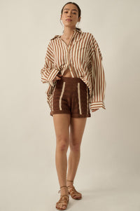 Down the Road Striped Crochet-Knit Sweater Shorts - ShopPromesa