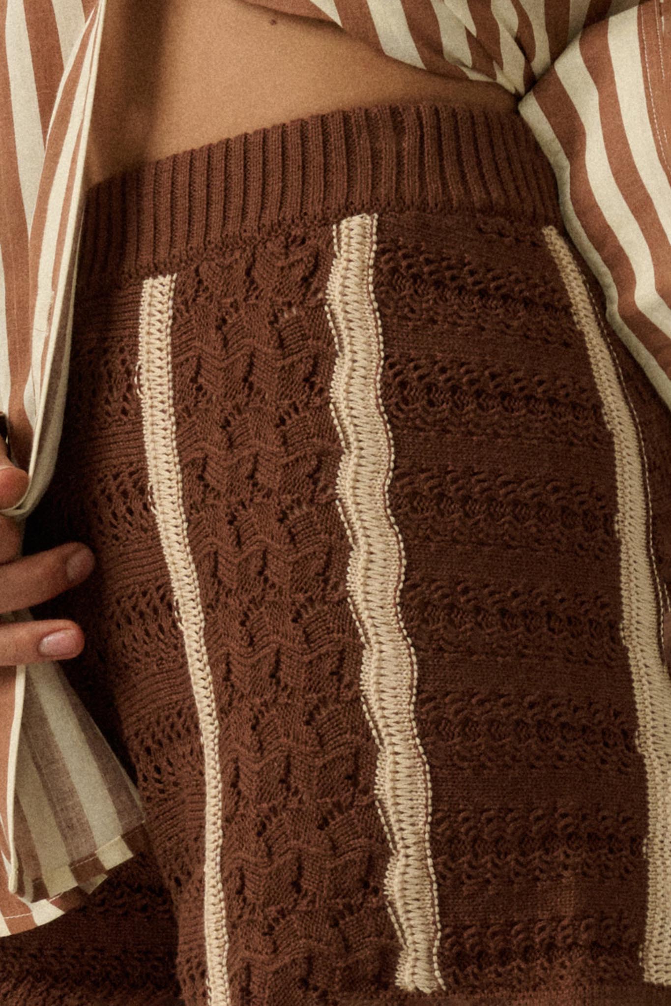 Down the Road Striped Crochet-Knit Sweater Shorts - ShopPromesa