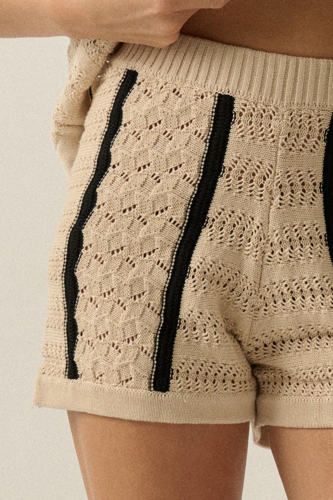 Down the Road Striped Crochet-Knit Sweater Shorts - ShopPromesa
