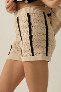 Down the Road Striped Crochet-Knit Sweater Shorts - ShopPromesa