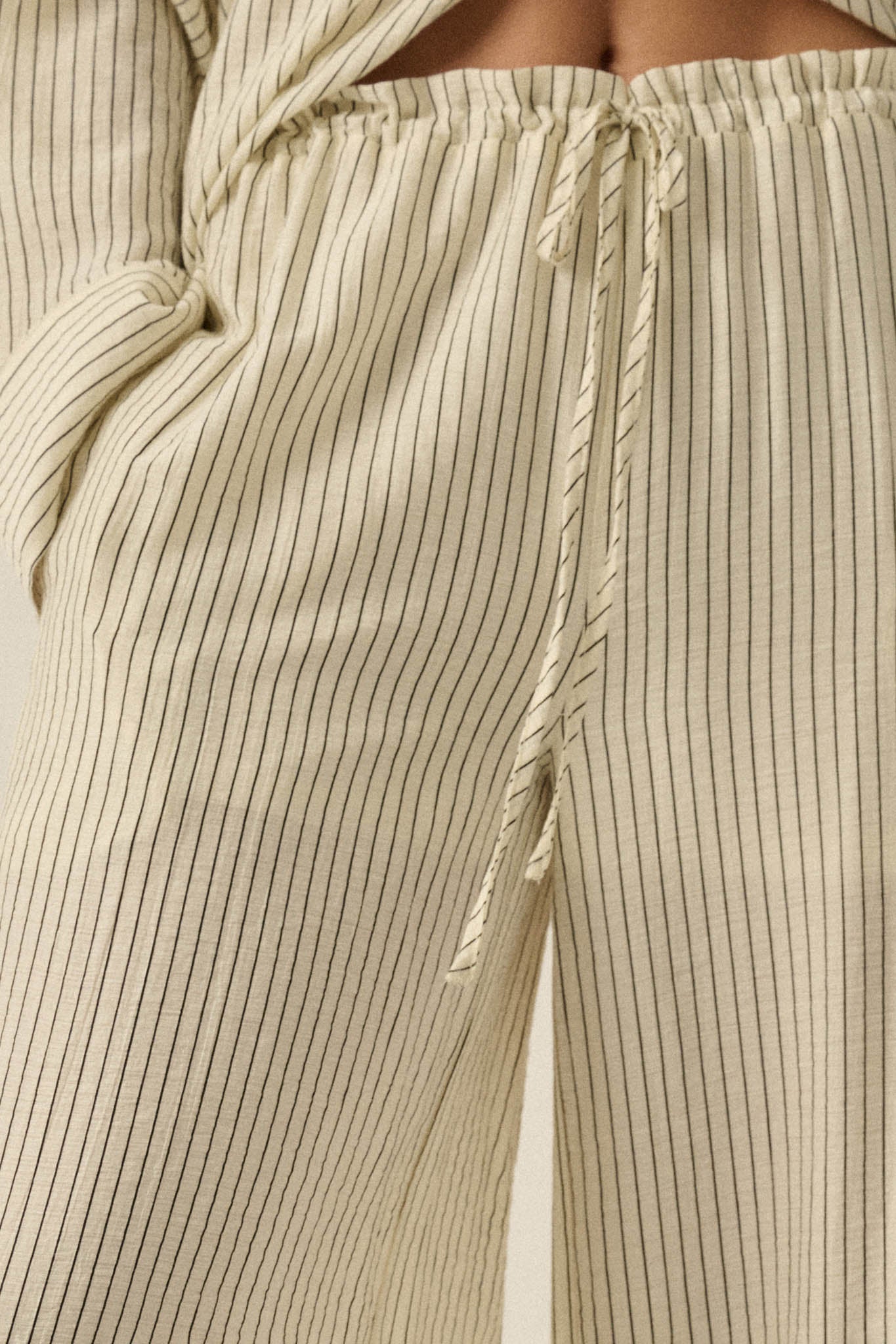 Lazy Weekend Pinstripe Wide-Leg Drawstring Pants