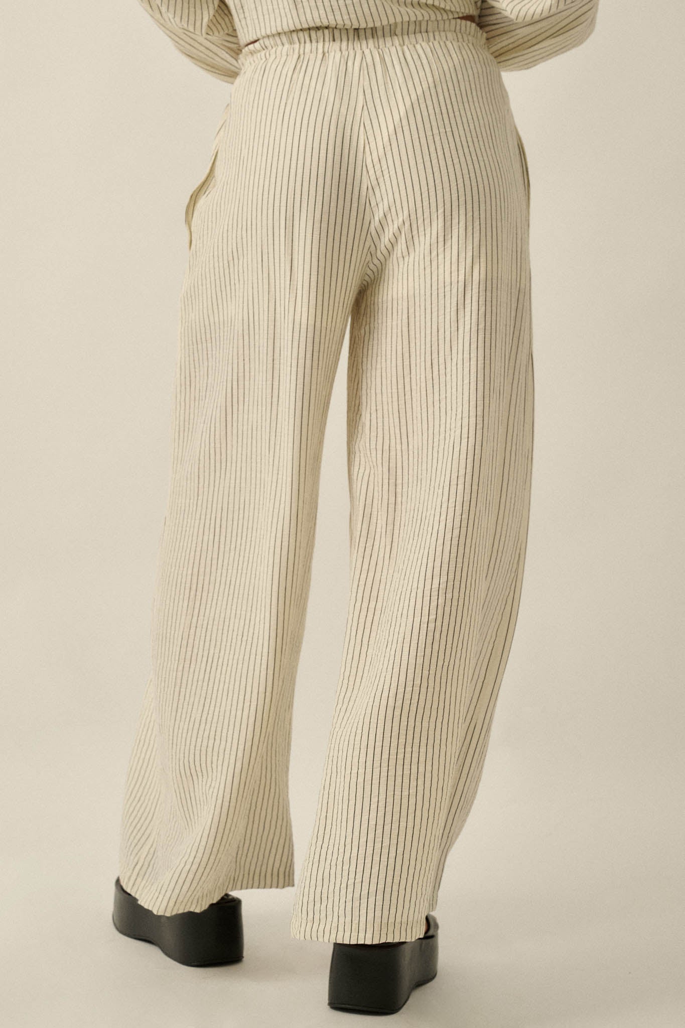 Lazy Weekend Pinstripe Wide-Leg Drawstring Pants