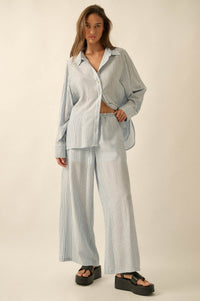 Lazy Weekend Pinstripe Wide-Leg Drawstring Pants - ShopPromesa