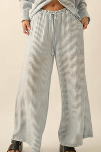 Lazy Weekend Pinstripe Wide-Leg Drawstring Pants - ShopPromesa