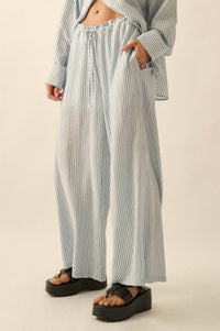 Lazy Weekend Pinstripe Wide-Leg Drawstring Pants - ShopPromesa