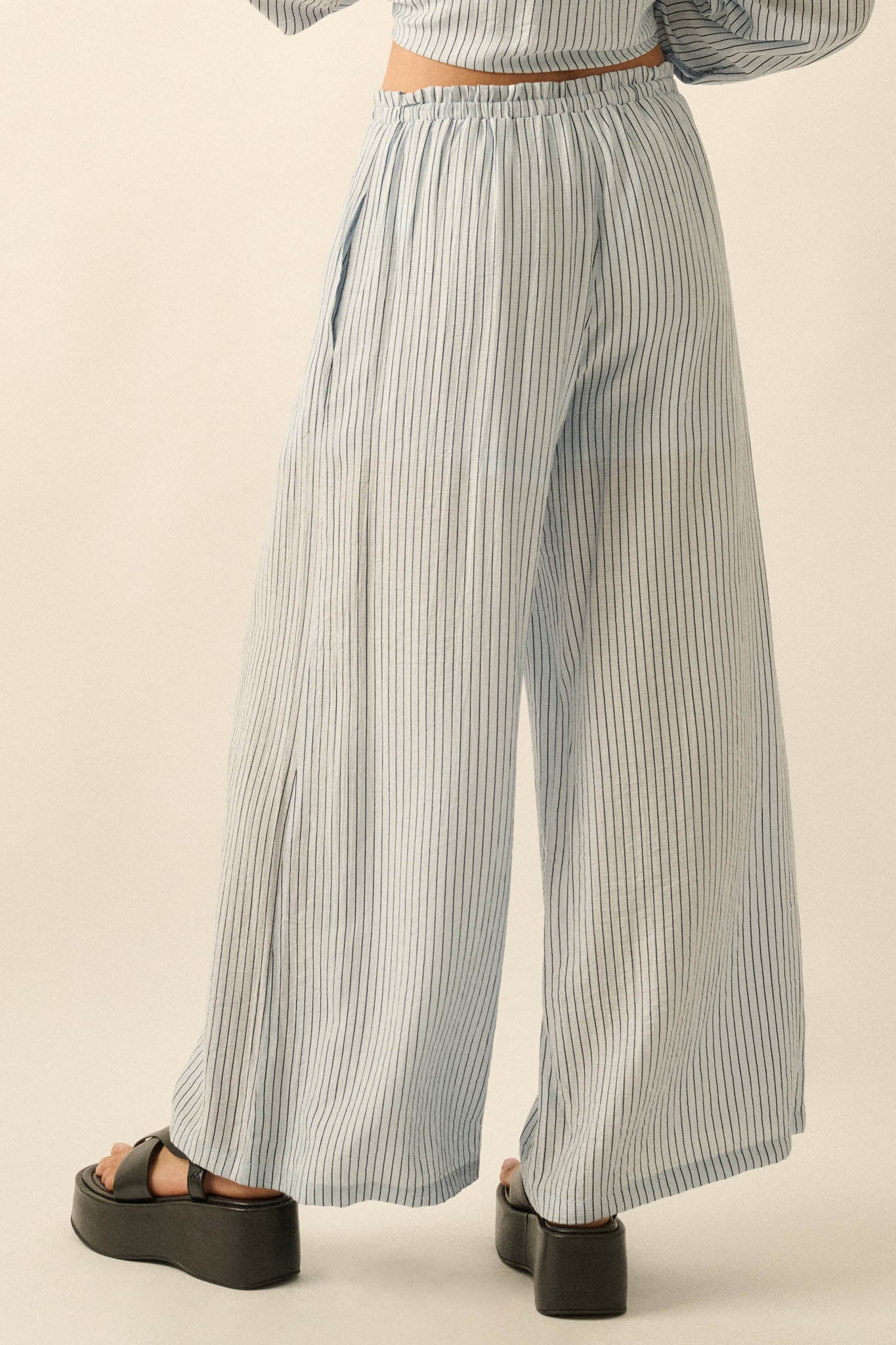 Lazy Weekend Pinstripe Wide-Leg Drawstring Pants - ShopPromesa