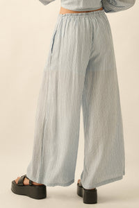 Lazy Weekend Pinstripe Wide-Leg Drawstring Pants - ShopPromesa