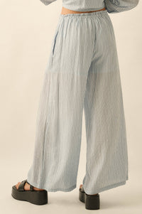 Lazy Weekend Pinstripe Wide-Leg Drawstring Pants - ShopPromesa