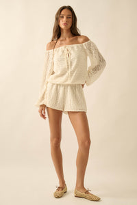 Sweet Daydream Lace Off-Shoulder Long-Sleeve Romper - ShopPromesa