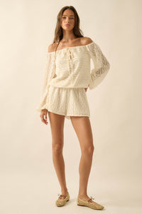 Sweet Daydream Lace Off-Shoulder Long-Sleeve Romper - ShopPromesa