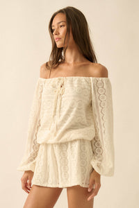 Sweet Daydream Lace Off-Shoulder Long-Sleeve Romper - ShopPromesa