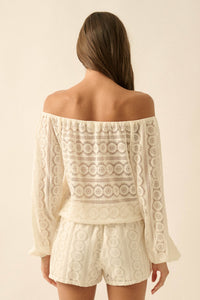 Sweet Daydream Lace Off-Shoulder Long-Sleeve Romper - ShopPromesa