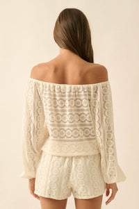 Sweet Daydream Lace Off-Shoulder Long-Sleeve Romper - ShopPromesa