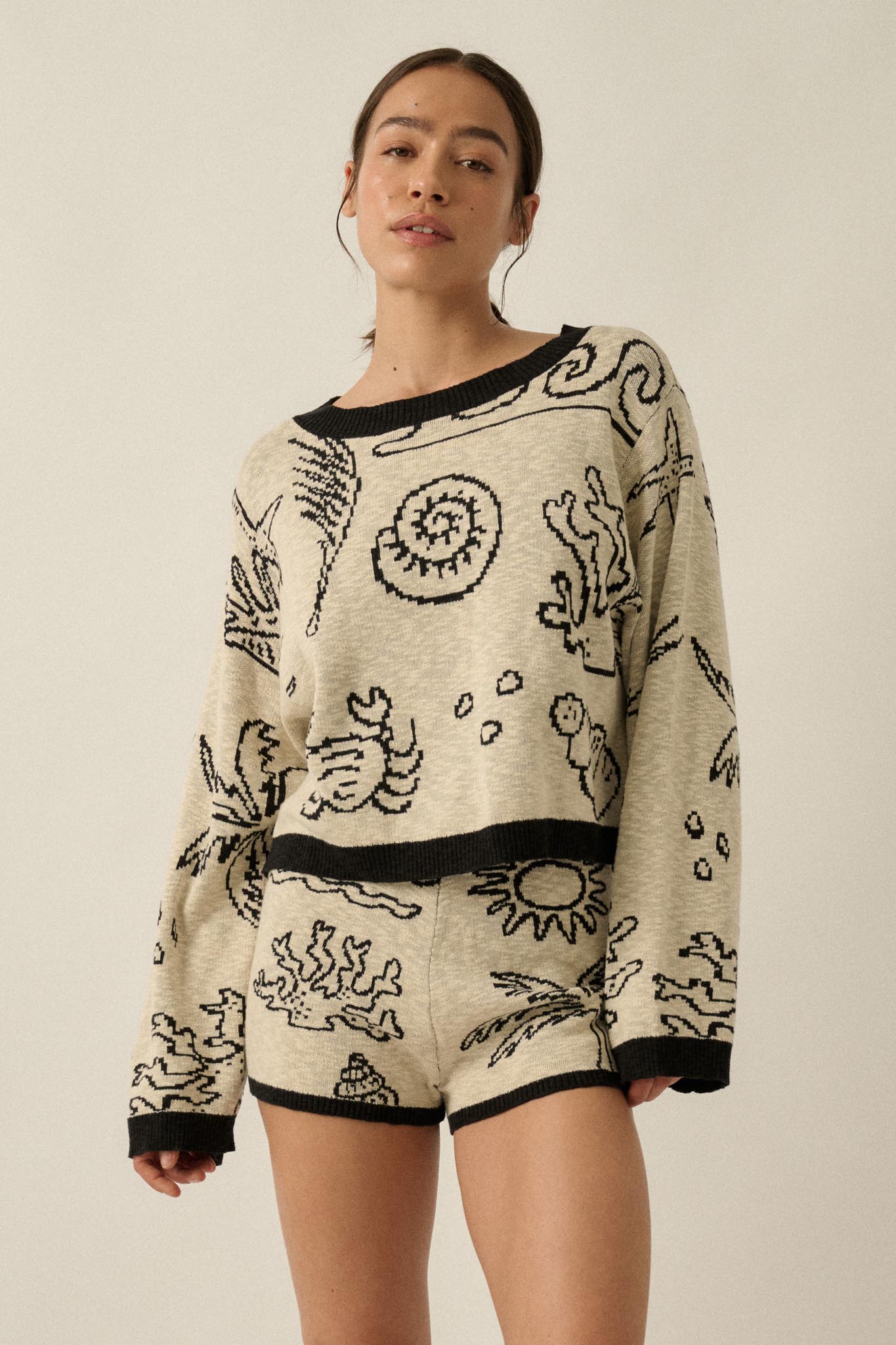 Beach Bum Nautical Jacquard-Knit Sweater Shorts - ShopPromesa