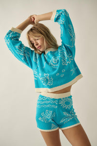 Beach Bum Nautical Jacquard-Knit Sweater Shorts - ShopPromesa