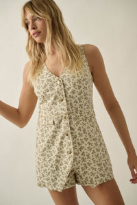 Twill Blossoms Floral-Print Cotton Vest Romper - ShopPromesa