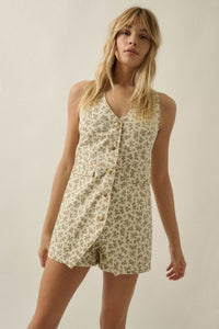 Twill Blossoms Floral-Print Cotton Vest Romper - ShopPromesa