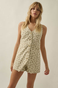 Twill Blossoms Floral-Print Cotton Vest Romper - ShopPromesa