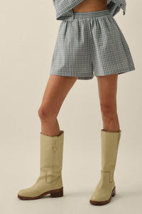 Sunny Sunday Plaid Seersucker Pleated Shorts - ShopPromesa