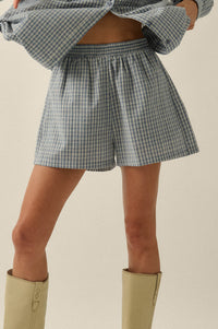 Sunny Sunday Plaid Seersucker Pleated Shorts - ShopPromesa