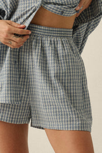 Sunny Sunday Plaid Seersucker Pleated Shorts - ShopPromesa