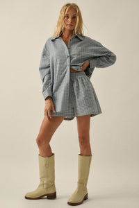 Sunny Sunday Plaid Seersucker Pleated Shorts - ShopPromesa