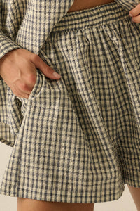 Sunny Sunday Plaid Seersucker Pleated Shorts - ShopPromesa