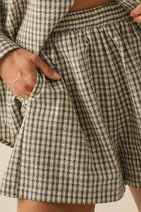 Sunny Sunday Plaid Seersucker Pleated Shorts - ShopPromesa