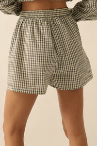 Sunny Sunday Plaid Seersucker Pleated Shorts - ShopPromesa
