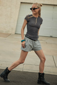 Sunny Sunday Plaid Seersucker Pleated Shorts - ShopPromesa