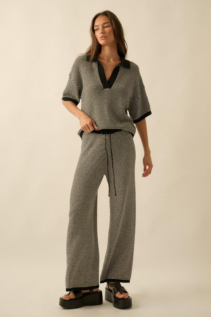 Blessed Day Striped Knit Drawstring Sweater Pants - ShopPromesa