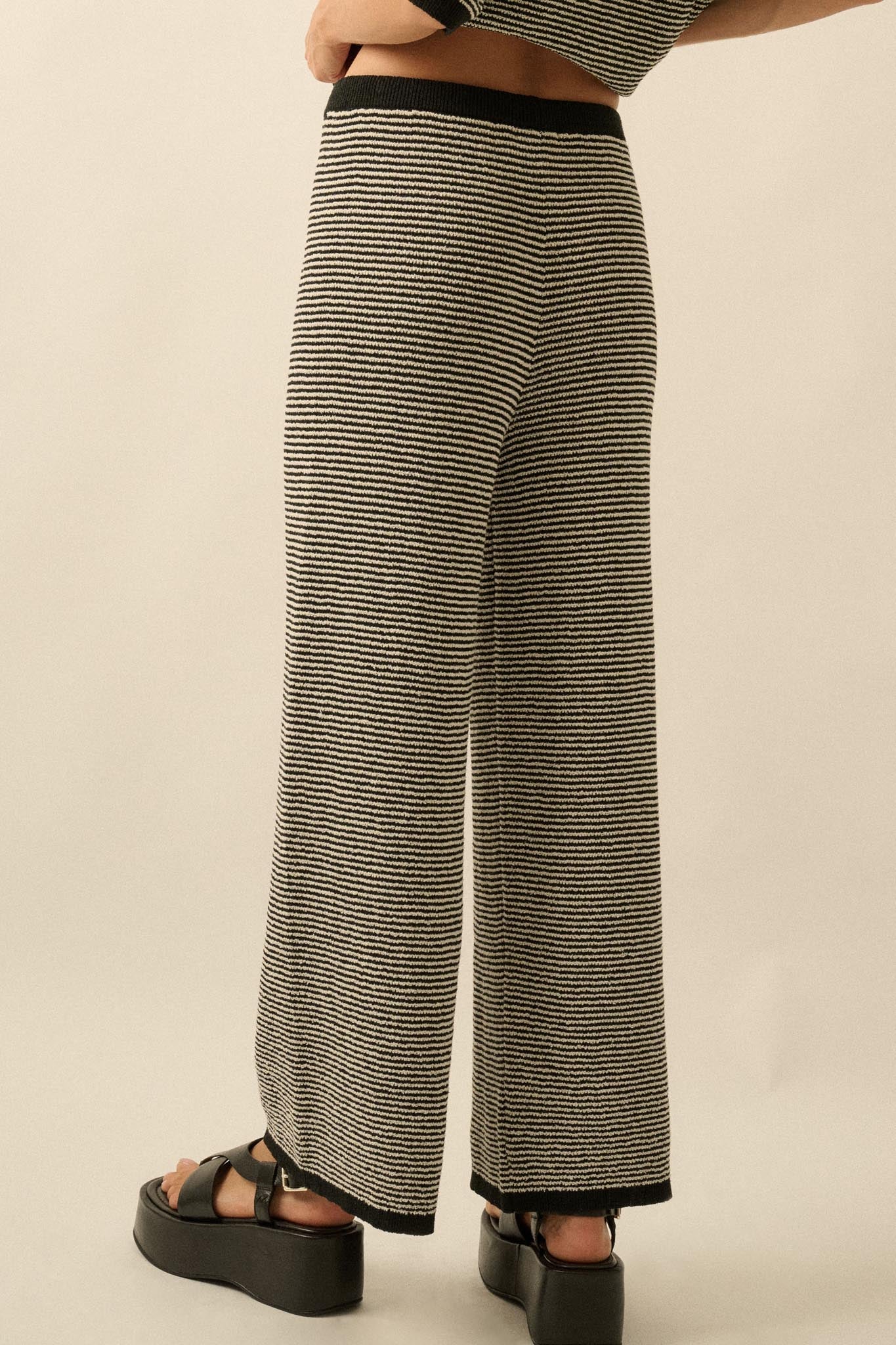 Blessed Day Striped Knit Drawstring Sweater Pants - ShopPromesa