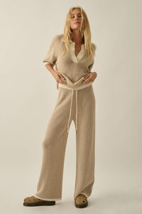 Blessed Day Striped Knit Drawstring Sweater Pants - ShopPromesa